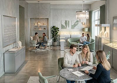 Modernes Trauringstudio mit mehreren Beratungsplätzen und Kunden